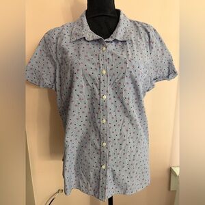 Tommy Hilfiger Blue Red Anchor Star Button Down Shirt XL | Nautical Anchor Print